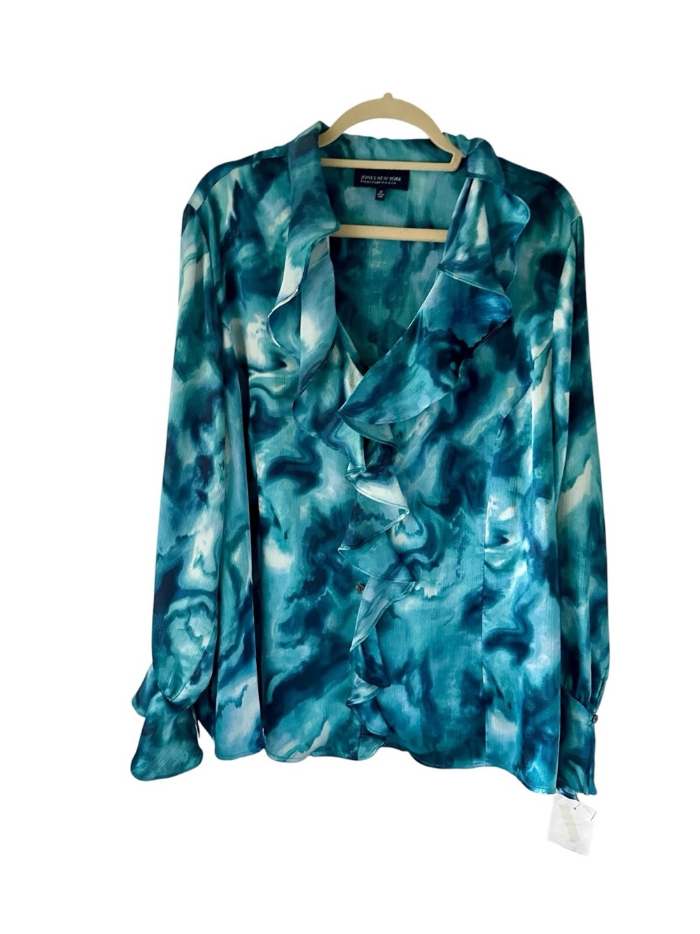 Jones New York Teal Aqua Ruffle V-Neck Blouse